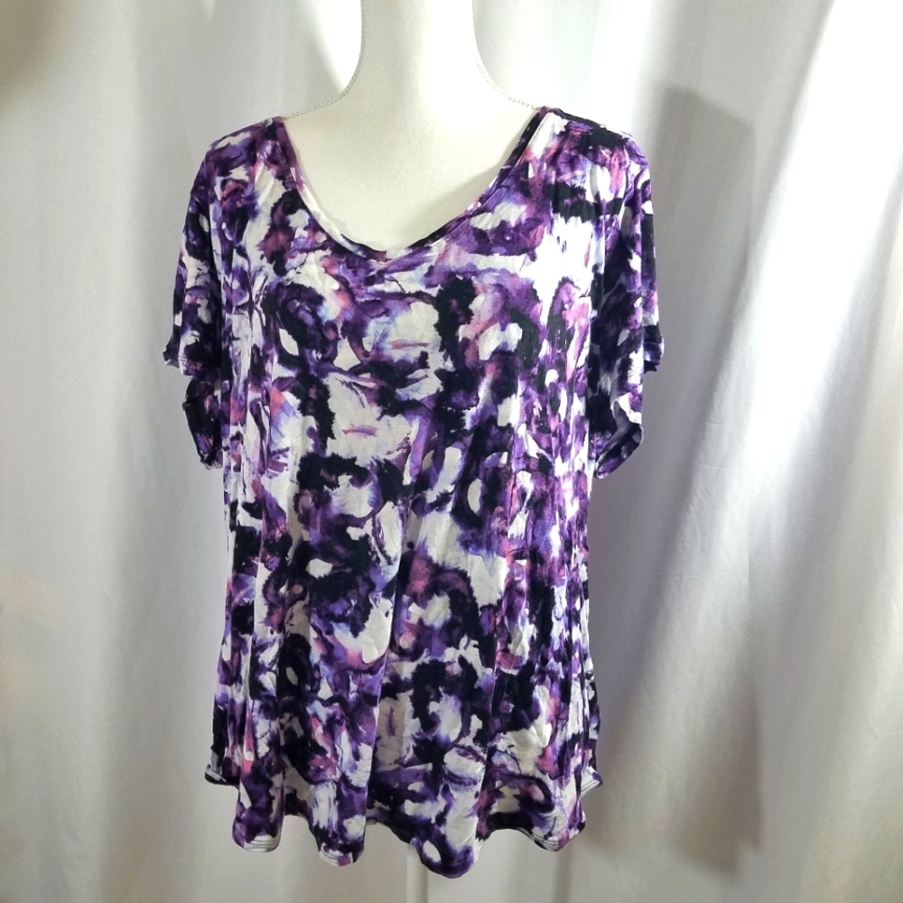 Vera Wang Purple Short Sleeve 3X Top High Low